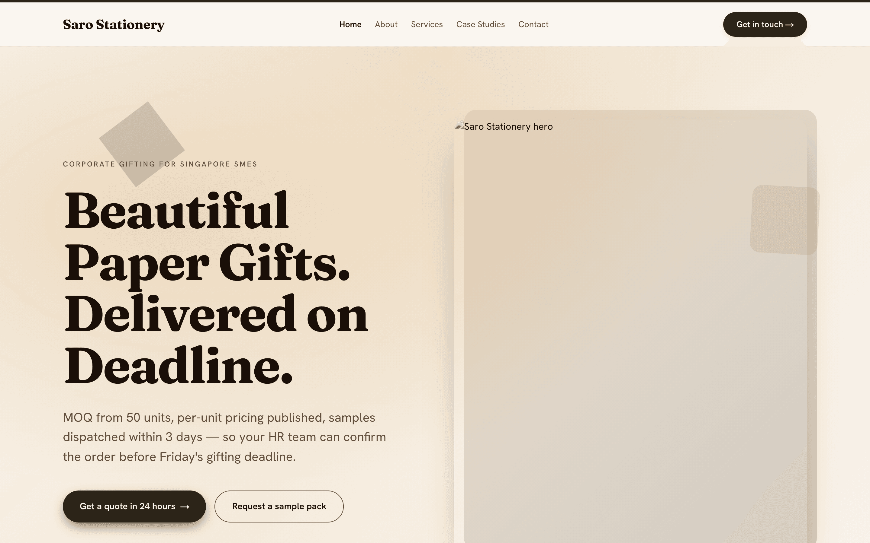 Saro Stationery homepage