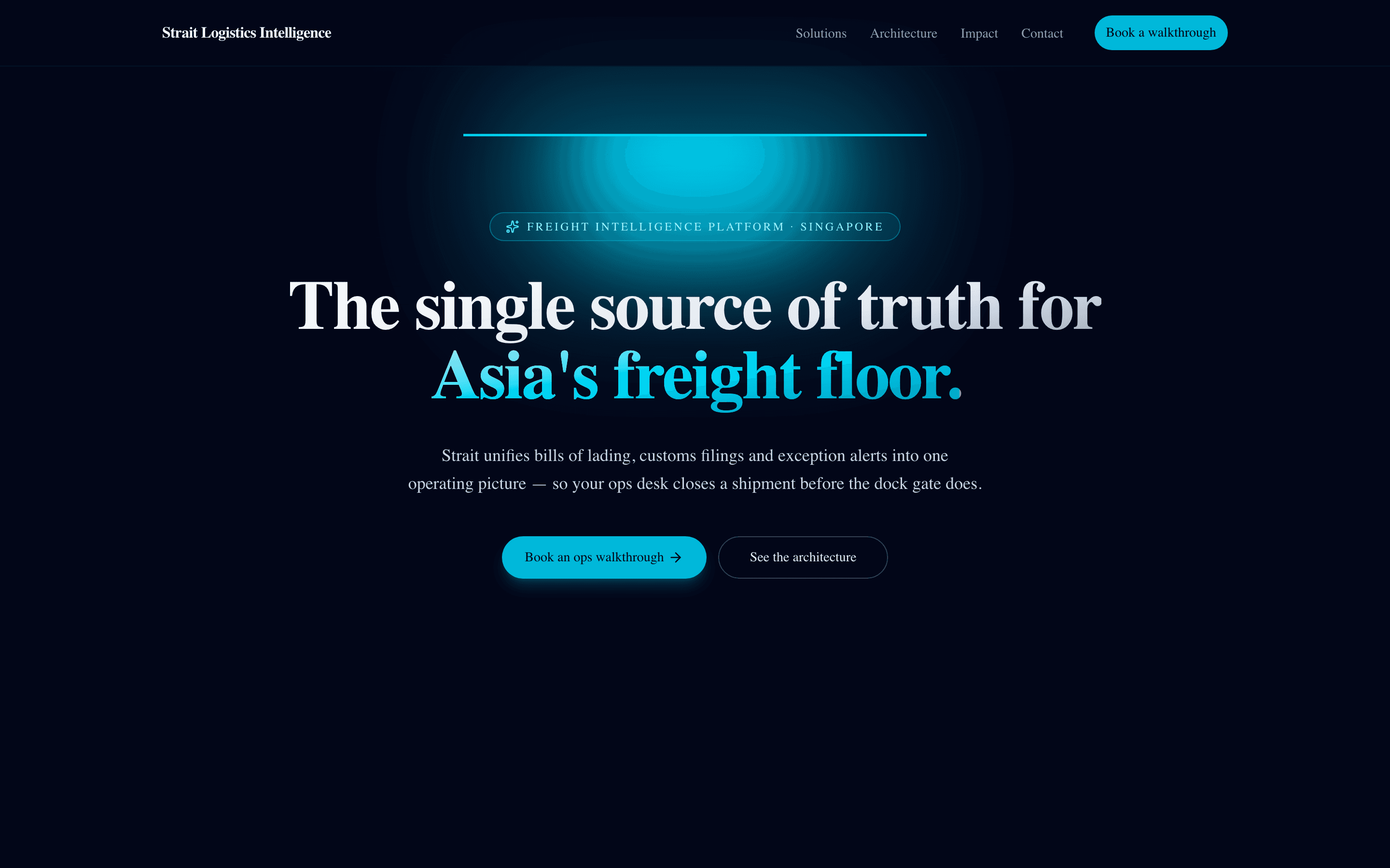 Strait Logistics Intelligence, a freight operations site built and shipped by CyberG7
